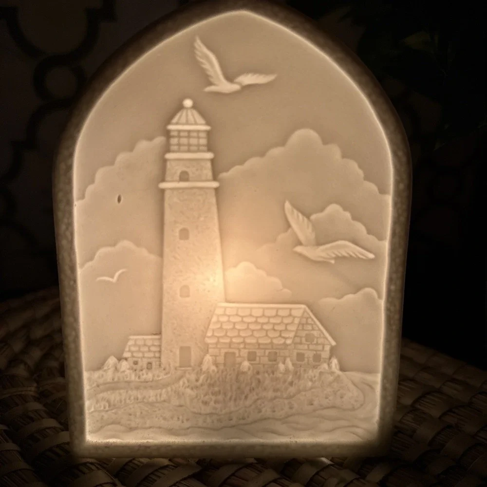 Lighthouse Ceramic Lamp Night Light 3D Image Mid Century Modern